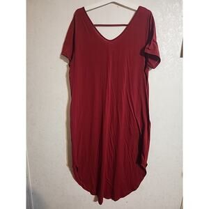 Kancy Store Maxi Dress Pockets Burgundy 2XL Scoop Neck & Back Short Sleeve
